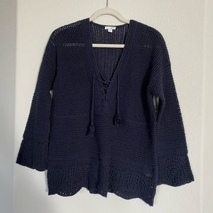 J Jill sweatshirt blue long sleeve crochet blouse